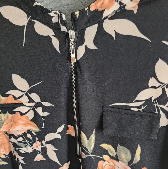 Ninedaily Women's 1/4 zip Pullover Floral Short Sleeve Blouse Sz L - Picture 5 of 10